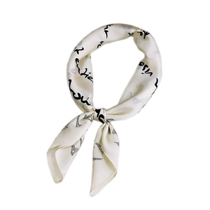 French style square silk scarf featuring Eiffel Tower sketch and elegant handwriting