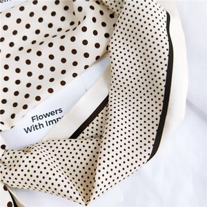 French style polka dot silk scarf in cream and black with delicate striped edges