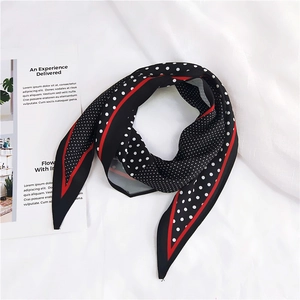 Black polka dot silk neck scarf with red trim border for women's professional wear