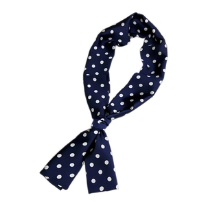 Sciarpa lunga in seta blu scuro a pois con finitura satinata liscia per donna