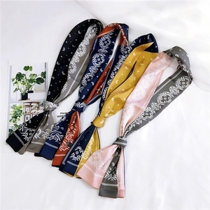Paisley Print Faux Satin Skinny Scarf Neck Ribbon Hair Tie For Women Retro Versatile Bag Decor Satin Handle Wrap