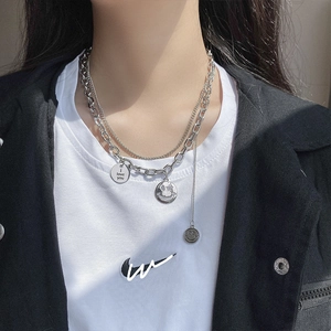 Collana Multistrato In Acciaio Al Titanio Con Ciondolo Faccina Sorridente E I Love You Gioielli Hip Hop Streetwear Per Donna