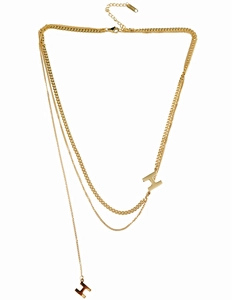 Elegante collana a doppio strato in acciaio inossidabile dorato con pendenti a lettera H