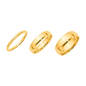 Polished titanium steel gold rings in slim, medium, and wide widths for women
