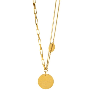 Retro multi-layer gold necklace with asymmetrical chains and engraved Beloved pendant