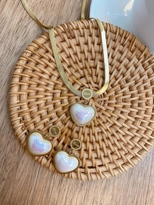 Heart Pendant Necklace Titanium Steel Gold Snake Bone Chain Mother Of Artificial Pearl Finish Love Engraved Elegant For Women