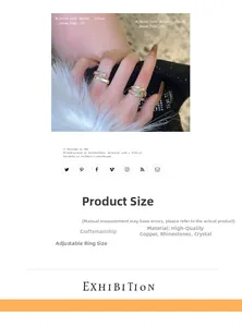 Size guide for adjustable open ring with luxury crystals and high-quality copper details