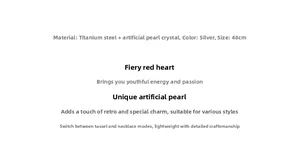 Detailed specs for 48cm titanium steel necklace with red heart and irregular pearls