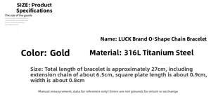 Detaillierte Größenangaben für das Goldglück-Fußkettchen aus 316L Titanstahl