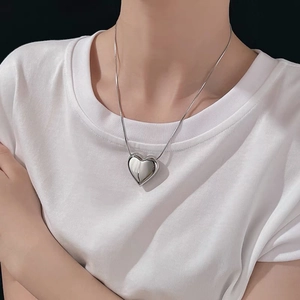 Heart Pendant Necklace Stainless Steel Minimalist Snake Bone Chain Elegant Jewelry For Women Highly Polished