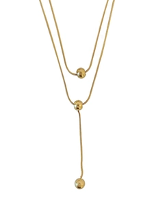 Double layered gold snake chain necklace with spherical pendants for a minimalist modern look
