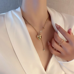 Collana Con Ciondolo A Cuore In Lega Dorata Con Stella In Zircone Catena Mista Asimmetrica Gioielli Minimalisti Alla Moda Per Donna
