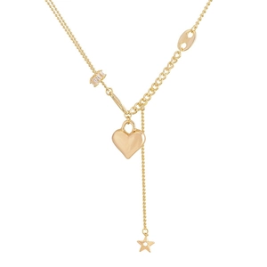 Collana dorata asimmetrica con ciondolo a cuore e stella e dettagli in zirconi donna