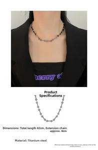 Titanium steel bone link necklace detail with 42cm length and 8cm extension chain