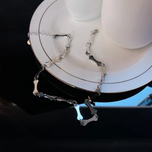 Polished titanium steel bone link necklace displayed on white ceramic and dark surface