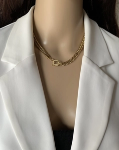 Chunky gold titanium steel chain necklace with OT toggle clasp for women