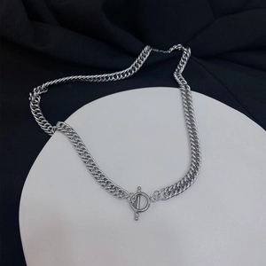 Stainless Steel Chunky Cuban Chain Necklace With Toggle Clasp Minimalist Bold Curb Link Choker Jewelry For Women Men