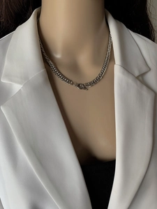 Silver stainless steel curb chain necklace with a stylish toggle clasp for women
