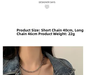 Detail of layered titanium steel necklaces showing twisted chain texture and sizing info