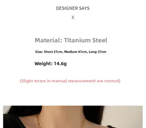 Detail of layered titanium steel necklace with 37cm 47cm 57cm size specifications