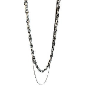 Silver-colored layered titanium steel necklace with thick round links and thin snake chain