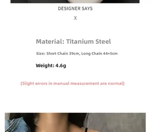Détails du collier double couche en acier titane avec chaînes de 39 cm et 44+5 cm