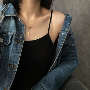 Collier Double Couche En Acier Titane Pendentif Lettre D Arc Sourire Barre Verticale Bijoux De Mode Minimalistes Pour Femmes