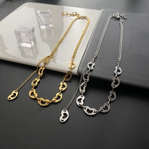 Hollow Heart Link Necklace Titanium Steel Clavicle Chain Non Fading Trendy Jewelry For Women Chic Style Adjustable