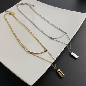 Collana Doppio Strato In Acciaio Inossidabile Donna Minimalista Elegante Ciondolo Rettangolare Lettere Barra Ad Arco Gioielli