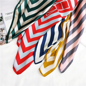Elegant striped silk-like square scarf set for women with modern geometric V-patterns