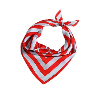 Classic red and white striped square silk-like scarf with a smooth satin finish