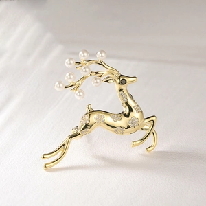 Spilla Renna Lega Strass Perla Artificiale Elegante Animale Gioielli Da Donna