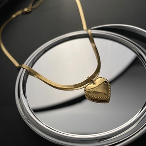 Heart Pendant Necklace 18K Gold Plated Titanium Steel Engraved Love You More Herringbone Chain Women Minimalist Jewelry