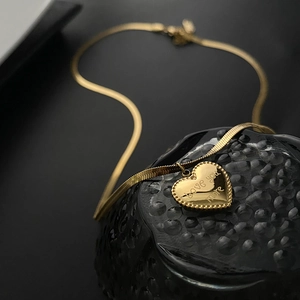 18K gold plated heart necklace with 'love you more' engraving on sleek snake chain