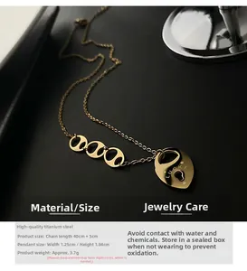Détail du collier cadenas cœur Lucky en acier titane avec mesures de taille et de poids