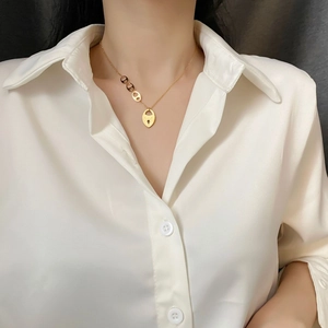 Collier Pendentif Cadenas Coeur En Acier Inoxydable Plaqué Or Gravé Lucky Chaîne Nez De Cochon Bijoux Vintage Français Femmes