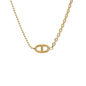 Collier ancre en acier titane doré avec chaîne mixte à billes et maillons classiques