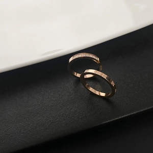 Stainless Steel Rings Rose Gold Plated Roman Numerals Engraved Cubic Zirconia Stackable Band Jewelry Gifts For Women
