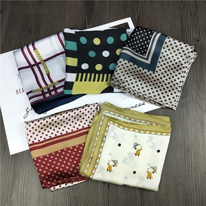 Silk feel square neck scarves set with elegant polka dots and chic geometric prints