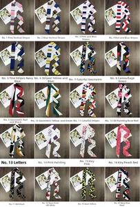 Selection of 20 stylish slim silk scarves with geometric and floral prints for hair or bags
