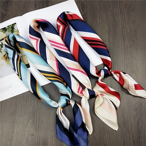 Women Square Scarf Faux Satin Satin Satiny Geometric Stripe Print Neck Tie Neckerchief Professional Fashion Accessory