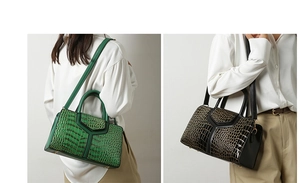 Détails de sacs à main effet crocodile avec motif en Y, coloris vert et noir chic