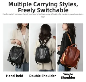 Versatile leather backpack for women shown in handbag, shoulder, and backpack styles