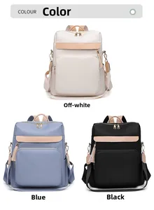 Trois sacs à dos tendance de grande capacité en blanc cassé, bleu et noir avec cuir