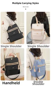 Vues détaillées du sac à dos multifonction pour femmes avec trois styles de porté et pompon