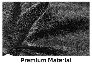 Close-up of premium black PU leather texture with natural grain and smooth zipper detail