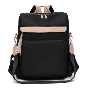 Sac À Dos Femme Nylon Hydrofuge Mode Patchwork Grande Capacité Sac De Jour De Voyage Avec Charme De Gland Élégant Casual