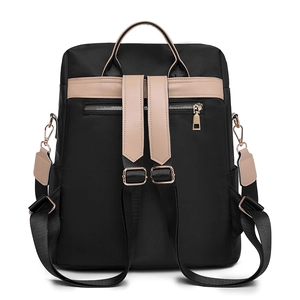Sac à dos femme bicolore noir et beige en nylon imperméable avec grande capacité