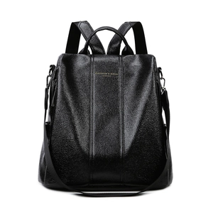 Versatile black faux leather anti-theft backpack for women with adjustable straps