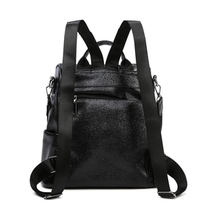 Chic black patent leather anti-theft backpack for women with wide adjustable straps